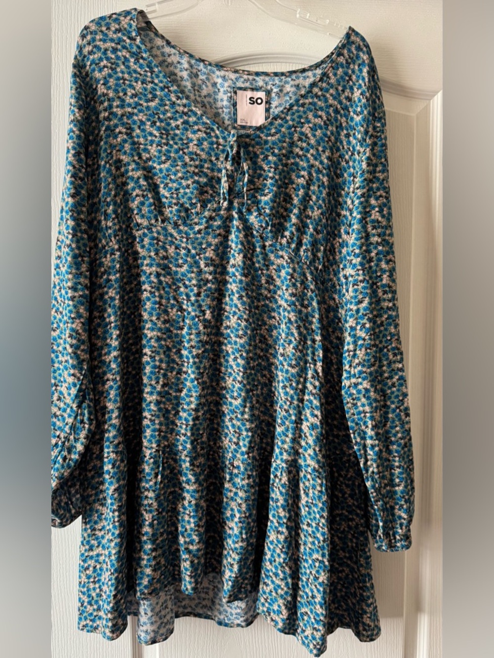 SO Teal and Navy Floral Long-Sleeve Peasant Tunic